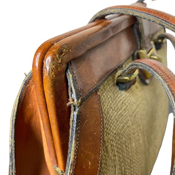 Vintage 60s Etienne Aigner French Leather & Woven Handbag w/ Turn-Lock Closure - Picture 10 of 15